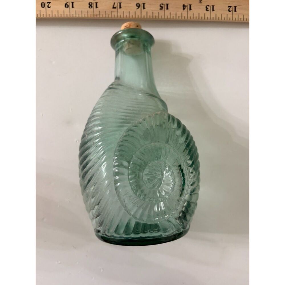 vtg. libbey green recycled glass Nautilus shell corked bottle